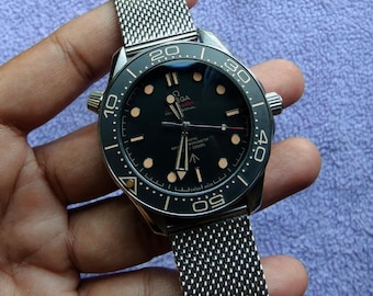 Vintage Sea mastar Diver luxury James Bond 007 Edition Black Dial Chain Strap Men Watch