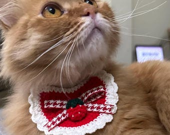 Handmade Crochet Pet Bandana, Strawberry Design Neckwear for Cats, Small Dogs