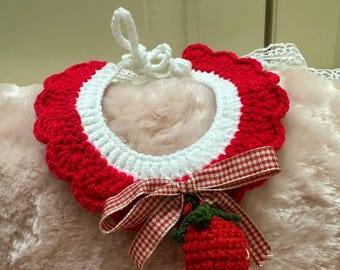 Handmade Crochet Pet Bandana, Strawberry Neckwear for Cats and Small Dogs