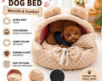 Handmade Cozy Pet Bed Cave for Small Dogs & Cats, Soft Plush Puppy Bed House, Warm Teddy Bear Pet Nest, Luxury Pet Sofa