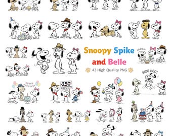 Imágenes prediseñadas de Snoopy, Spike y Belle en formato PNG / Cumpleaños de bebé, 4 de julio (Descarga digital)