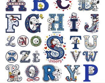 Paquete de imágenes PNG de la fuente Snoopy, letras del alfabeto para bordado, imágenes prediseñadas para Cricut (descarga digital)