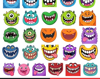Paquete de imágenes PNG de bocas de monstruos, imágenes prediseñadas de dibujos animados divertidos, diseños de sublimación de Halloween (descarga digital)