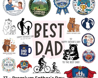 Paquete de imágenes prediseñadas para el Día del Padre, gráficos para papá e hijos, PNG (descarga digital)