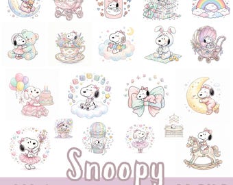 Paquete de imágenes PNG de Snoopy para baby shower, imágenes prediseñadas para niña, diseños para sublimación de Cricut (descarga digital)