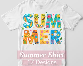 Paquete de imágenes PNG veraniegas a todo color / Diseño de camisa playera estilo preppy, ambiente costero (descarga digital)