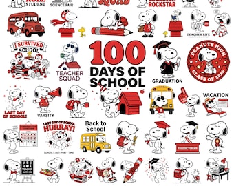 Paquete de imágenes PNG de Snoopy para la escuela, imágenes prediseñadas de graduación para maestros, diseños de regreso a clases (descarga digital)