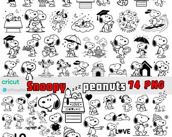 Paquete de imágenes prediseñadas de Snoopy, el perro de dibujos animados de Peanuts, con más de 70 archivos PNG para Cricut (descarga digital).