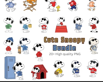 Paquete de imágenes PNG de Snoopy / Imágenes prediseñadas de dibujos animados de Peanuts con fondo transparente para descarga digital