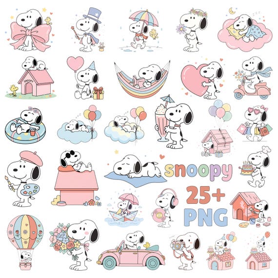 25+ Pink Snoopy PNG Bundle, Girly Coquette Cartoon Clipart (Digital Download)