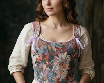 Floral Corset Top Cottagecore Bustier Renaissance Lace Up Vintage Romantic Bodice Fairycore Festival Outfit