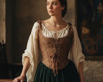 Renaissance Medieval Corset, Lace Up Bodice, Ren Faire Fantasy Overbust Costume, Cottagecore Corset Top