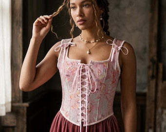 Corset Top Romantic Lace Up Bustier Cottagecore Fairycore Vintage Pink Corset Renaissance Outfit Gift
