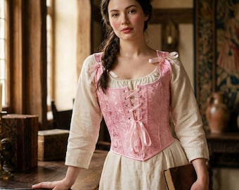 Pink Lace Up Corset Top Romantic Coquette Cottagecore Bustier Vintage Fairycore Bodice
