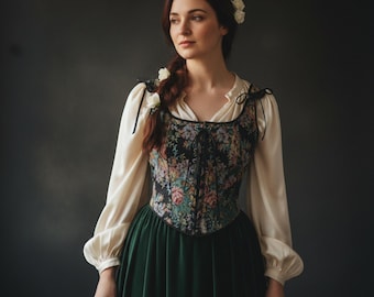 Renaissance Corset Top Floral Lace Up Bodice Medieval Festival Costume Victorian Bustier Women Outfit