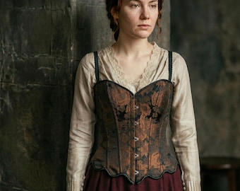 Victorian Corset Underbust Floral Lace Up Vintage Renaissance Boned Bustier Top Waist Cottagecore Women