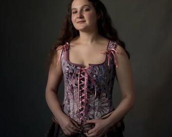 Corset Top, Floral Lace Up Bustier, Renaissance Cottagecore Vintage Boned Bodice, Fairycore Festival Outfit