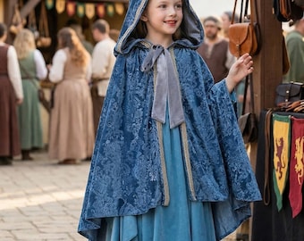 Renaissance Girl Dress Medieval Princess Costume Kids Fairy Gown Ren Faire Flower Girl Cloak