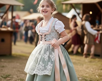Kids Renaissance Dress Flower Girl Cottagecore Princess Medieval Dress Ren Faire Costume Vintage Style