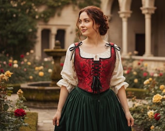 Renaissance Lace Up Corset Top, Overbust Bodice, Cottagecore Fairycore Ren Faire Medieval Costume