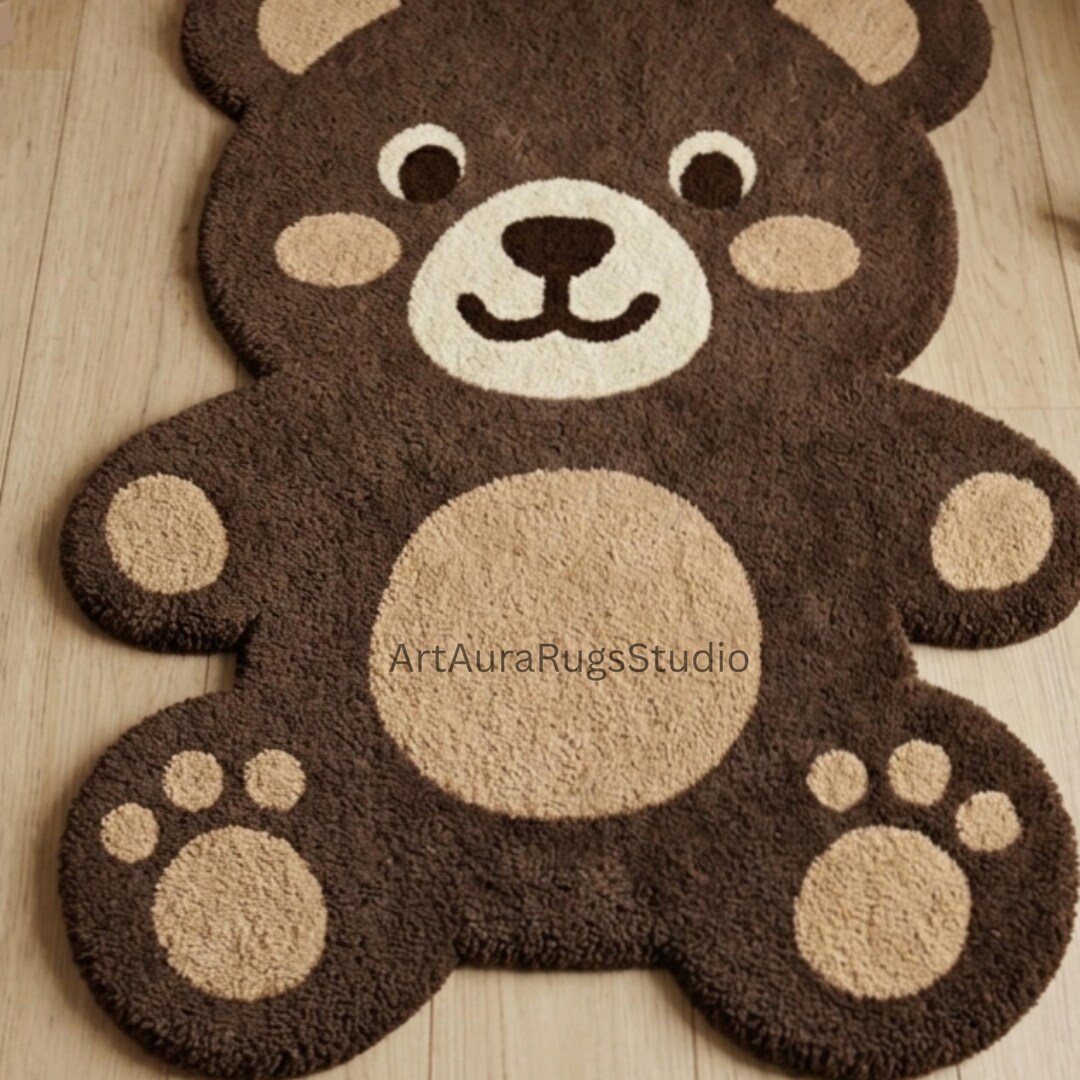 Hand-tufted Teddy Bear Rug, Soft Plush Nursery Carpet, Brown Bear Shape ...