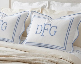 Personalized Scalloped and border Monogrammed Pillow Sham (Set of 1) 100% Cotton Sateen Luxury Hotel Collection 400 TC