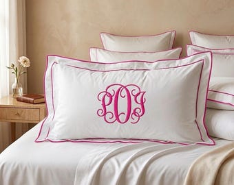 Personalized edge+Border embroidery Monogrammed Pillow Sham (Set of 1) 100% Cotton Sateen Luxury Hotel Collection 400 TC