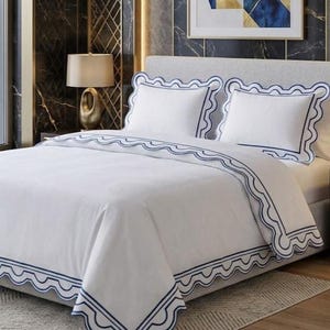 Luxus 400TC reine Baumwolle Bettwäsche Set - weißer Bettbezug mit Designer Stickerei
