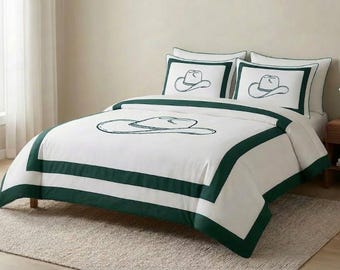 Cowboy Hat Duvet Cover Set | Western Farmhouse Bedding | 400 TC Sateen Cotton