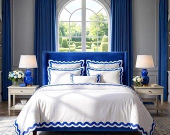 Luxury 400TC Cotton Duvet Cover – White with Applique Scallop Trim Home decor/Kids bedding/ Dorm bedding/ Summer special