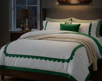 Summer premium Duvet cover set in Applique Scallop Trim for Luxurious bedroom decortaive bed / kids bedding