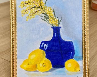 Tableau à huile « Mimosa et citrons « 