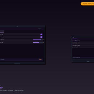 Könnte beinhalten: Zwei dunkle Bildschirme zeigen die Benutzeroberfläche einer digitalen Planer-App. Die App zeigt einen Studienplaner mit Fächern und Fortschrittsbalken. Die Bildschirme befinden sich vor einem dunkelvioletten Hintergrund, mit einer orangefarbenen Schaltfläche "Sofort-Download" oben.