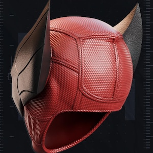 May include: A red, textured helmet with black, wing-like accents. The helmet has a rounded shape and a detailed surface. The image includes the text "2020" and "YOSH STUDIOS".