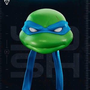 Op de afbeelding: Een 3D-weergave van een groen, schildpadachtig personage met een blauw masker en bijpassende linten. Het personage heeft witte ogen en een litteken op zijn hoofd. De achtergrond is donkerblauw met witte lijnen en het nummer 2026.