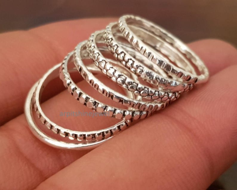 Sterling Silver Stackable Ring Set: Assorted Patterns, Braid, Thin Bands image 4