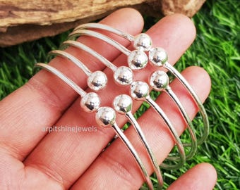 Handcrafted Sterling Silver Bracelet: Balls Cuff Bangle Bracelet Set of 5