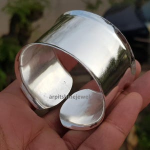 Bracciale rigido concavo in argento sterling fatto a mano: fascia larga e vistosa