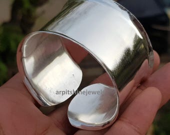 Handmade Sterling Silver Concave Cuff Bracelet: Wide Statement Band