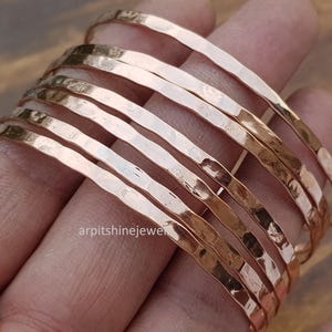 Handmade Copper Stackable Bangle Set: Hammer Textured Bangles (Set of 7) image 4