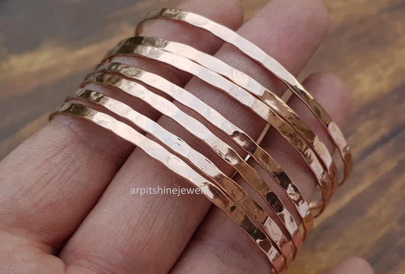 Handmade Copper Stackable Bangle Set: Hammer Textured Bangles (Set of 7) image 4
