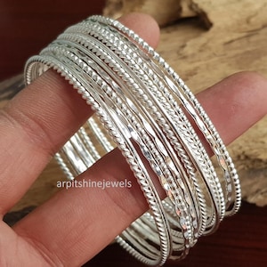 Handcrafted Sterling Silver Bangle Set: Vintage Boho Ethnic Stackable Bangles (Set of 12) image 2