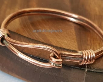 Handmade Copper Bangle Bracelet: Adjustable, Stackable, Hook Clasp Jewelry