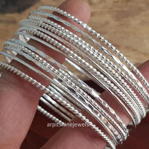 Handcrafted Sterling Silver Bangle Set: Vintage Boho Ethnic Stackable Bangles (Set of 12) image 5