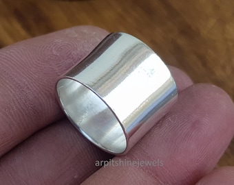 Chunky 925 Sterling Silver Wide Ring, Tube Band Unisex
