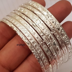 Handgjort armbandsset i sterlingsilver: Stapelbara armband i vintagestil med bohemisk etnisk stil (set om 7)