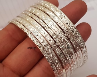 Ensemble de bracelets joncs faits main en argent sterling : bracelets joncs empilables ethniques bohèmes vintage (lot de 7)