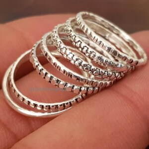 Sterling Silver Stackable Ring Set: Assorted Patterns, Braid, Thin Bands image 2