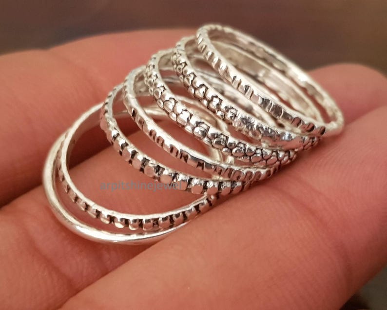 Sterling Silver Stackable Ring Set: Assorted Patterns, Braid, Thin Bands image 2