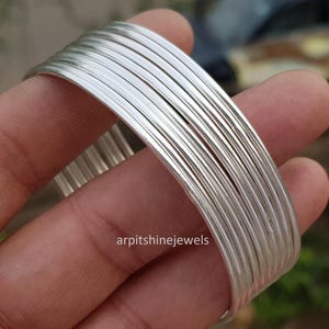 Sterling Silver Thin Stackable Bangle Set: Classic Minimalist Lightweight Jewelry image 3